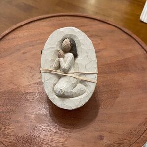 Elegant White and Brown Praying Figurine
